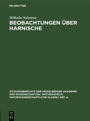 cover image of Beobachtungen über Harnische